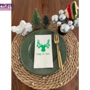 Yeşil Yaldızlı Beyaz Yılbaşı Geyik Modeli Peçete 16 lı