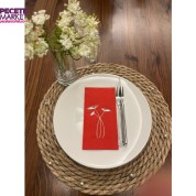 Gümüş Yaldızlı Kırmızı Havuç Çiçeği Peçete 16 Adet