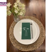 Gümüş Yaldızlı Yeşil Havuç Çiçeği Peçete 16 Adet