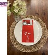 Gümüş Yaldızlı Kırmızı Cepli Havuç Çiçeği Peçete 12 Adet 40x40