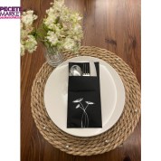 Gümüş Yaldızlı Siyah Cepli Havuç Çiçeği Peçete 12 Adet 40x40