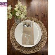 Gümüş Yaldızlı Kraft Cepli Havuç Çiçeği Peçete 12 Adet 40x40