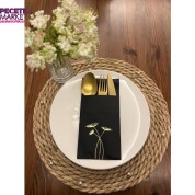 Gold Yaldızlı Siyah Cepli Havuç Çiçeği Peçete 12 Adet 40x40