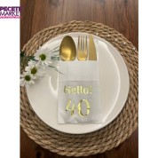 Gold Yaldızlı Beyaz Cepli Hello Kırk Yaş Peçete 12 Adet 40x40