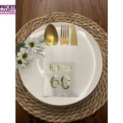 Gold Yaldızlı Beyaz Cepli Hello Altmış Yaş Peçete 12 Adet 40x40