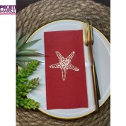 Gold Yaldızlı Kırmızı Tekli Deniz Yıldızı Peçete 16 Adet