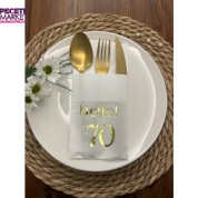 Gold Yaldızlı Beyaz Cepli Hello Yetmiş Yaş Peçete 12 Adet 40x40