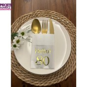 Gold Yaldızlı Beyaz Cepli Hello Seksen Yaş Peçete 12 Adet 40x40