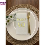 Gold Yaldızlı Beyaz hello Kırk Yaş Peçete 16 Adet