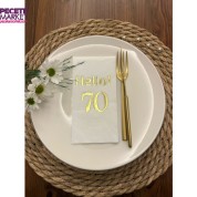 Gold Yaldızlı Beyaz hello Yetmiş Yaş Peçete 16 Adet