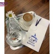 Mavi Yaldızlı Beyaz Mühürlü Lavanta Damat Kahvesi Cepli Peçete 1 Adet