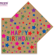 Happy Bırthday Baskılı Kraft Stars Kağıt Peçete 16 lı