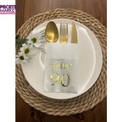 Gold Yaldızlı Beyaz Cepli Hello Doksan Yaş Peçete 12 Adet 40x40