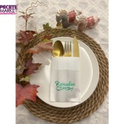 Yeşil Yaldızlı Beyaz Cepli Ramadan Karem Peçete 12 Adet 40x40