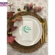 Yeşil Yaldızlı Hayırlı Ramazanlar Ay Desenli 16 lı Beyaz Renkli Kağıt Peçete