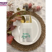 Yeşil Yaldızlı Beyaz Hoşgeldin Ramazan Yeni Model Cepli Peçete 12 lı 40x40