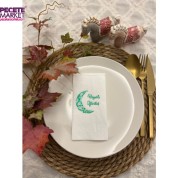 Yeşil Yaldızlı Hayırlı İftarlar Ay Desenli 16 lı Beyaz Renkli Kağıt Peçete