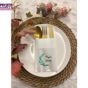 Yeşil Yaldızlı Hayırlı İftarlar Ay Desenli 12 li Beyaz Renkli Kağıt Cepli Peçete