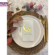Gold Yaldızlı Beyaz Ay Desenli Arapça Ramadan Kerim Garson Katlama Peçete 16 lı