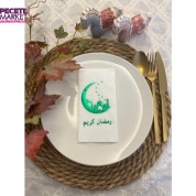 Yeşil Yaldızlı Beyaz Ay Desenli Arapça Ramadan Kerim Garson Katlama Peçete 16 lı
