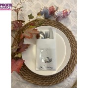 Gümüş Yaldızlı Beyaz Arapça Ay Desenli Ramadan Kerim Cepli Peçete 12 lı 40x40