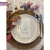 Gümüş Yaldızlı Beyaz Ay Desenli Arapça Ramadan Mubarek Garson Katlama Peçete 16 lı