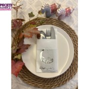Gümüş Yaldızlı Beyaz Arapça Ay Desenli Ramadan Mübarek Cepli Peçete 12 lı 40x40