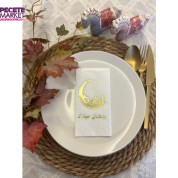 Gold Yaldızlı Beyaz Ay Desenli Arapça Ramadan Mubarek Garson Katlama Peçete 16 lı