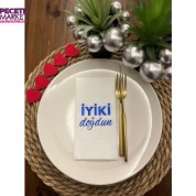 Mavi Yaldızlı Beyaz İyi Ki Doğdun Baskılı Garson Katlama Peçete 16 lı