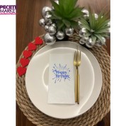 Mavi Yaldızlı Beyaz Happy Bırthday Baskılı Garson Katlama Peçete 16 lı