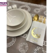 Gold Yaldızlı Beyaz Hoşgeldin Ramazan Yeni Ay Desenli Cepli Peçete 12 li