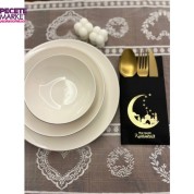 Gold Yaldızlı Siyah Hoşgeldin Ramazan Yeni Ay Desenli Cepli Peçete 12 li