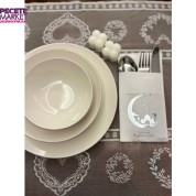 Gümüş Yaldızlı Beyaz Hoşgeldin Ramazan Yeni Ay Desenli Cepli Peçete 12 li
