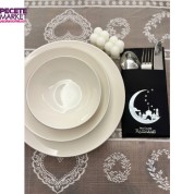 Gümüş Yaldızlı Siyah Hoşgeldin Ramazan Yeni Ay Desenli Cepli Peçete 12 li