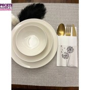 Siyah Yaldızlı Beyaz Cepli Hindiba Çiçeği Peçete 12 Adet