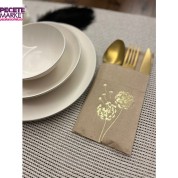 Gold Yaldızlı Kraft Cepli Hindiba Çiçeği Peçete 12 Adet