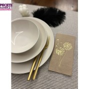Gold Yaldızlı Kraft Hindiba Çiçeği Baskılı Garson Katlama Peçete 16 lı