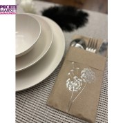 Gümüş Yaldızlı Kraft Cepli Hindiba Çiçeği Peçete 12 Adet