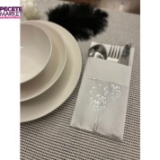 Gümüş Yaldızlı Beyaz Cepli Hindiba Çiçeği Peçete 12 Adet