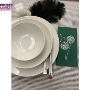 Gümüş Yaldızlı Yeşil Hindiba Çiçeği Baskılı Garson Katlama Peçete 16 lı