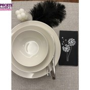 Gümüş Yaldızlı Siyah Hindiba Çiçeği Baskılı Garson Katlama Peçete 16 lı