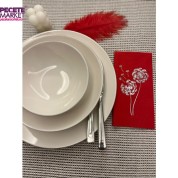 Gümüş Yaldızlı Kırmızı Hindiba Çiçeği Baskılı Garson Katlama Peçete 16 lı