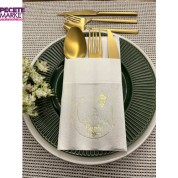 Gold Yaldızlı Ramadan Kareem Yeni Ay Desenli 12 li Beyaz Renkli Kağıt Cepli Peçete