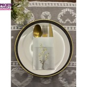 Gold Yaldızlı Beyaz Cepli Gelincik Çiçeği Peçete 12 Adet