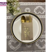 Gold Yaldızlı Kraft Cepli Gelincik Çiçeği Peçete 12 Adet