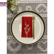 Gold Yaldızlı Kırmızı Gelincik Çiçeği Baskılı Garson Katlama Peçete 16 lı