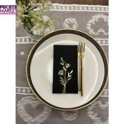 Gold Yaldızlı Siyah Gelincik Çiçeği Baskılı Garson Katlama Peçete 16 lı