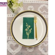 Gold Yaldızlı Yeşil Gelincik Çiçeği Baskılı Garson Katlama Peçete 16 lı