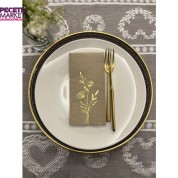 Gold Yaldızlı Kraft Gelincik Çiçeği Baskılı Garson Katlama Peçete 16 lı