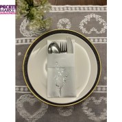 Gümüş Yaldızlı Beyaz Cepli Gelincik Çiçeği Peçete 12 Adet